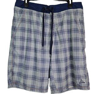 Prana Breathe Stretch Blue Plaid Board Short Swim Trunk 33